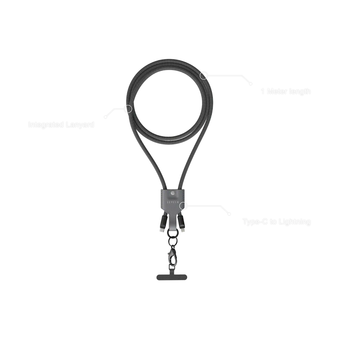 Levelo Tugo Type-C to Lightning 30W Lanyard Cable - Black/Grey Levelo Tugo Type-C to Lightning 30W Lanyard Cable - Black/Grey