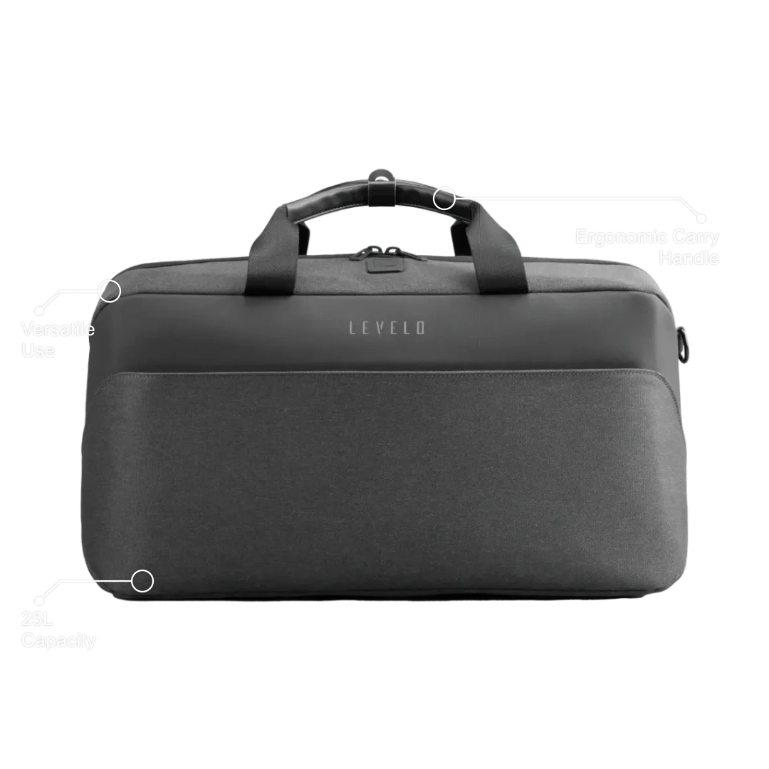 Levelo Melle Polyster Travel Duffle Bag With USB Charging Port - Black Levelo Melle Polyster Travel Duffle Bag With USB Charging Port - Black