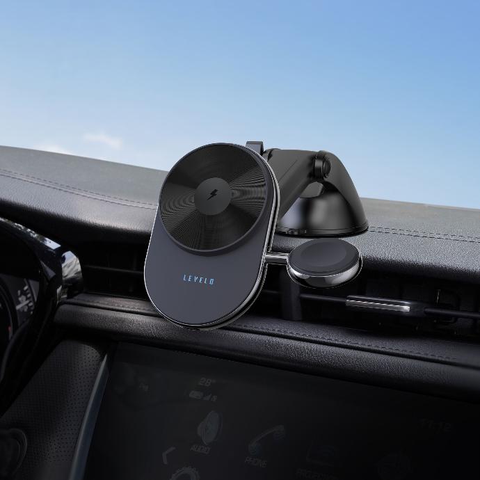 2 in 1 Wireless Charger alt="magsafe compatible car charger to charge iphone and apple watch using magnetic attachment"