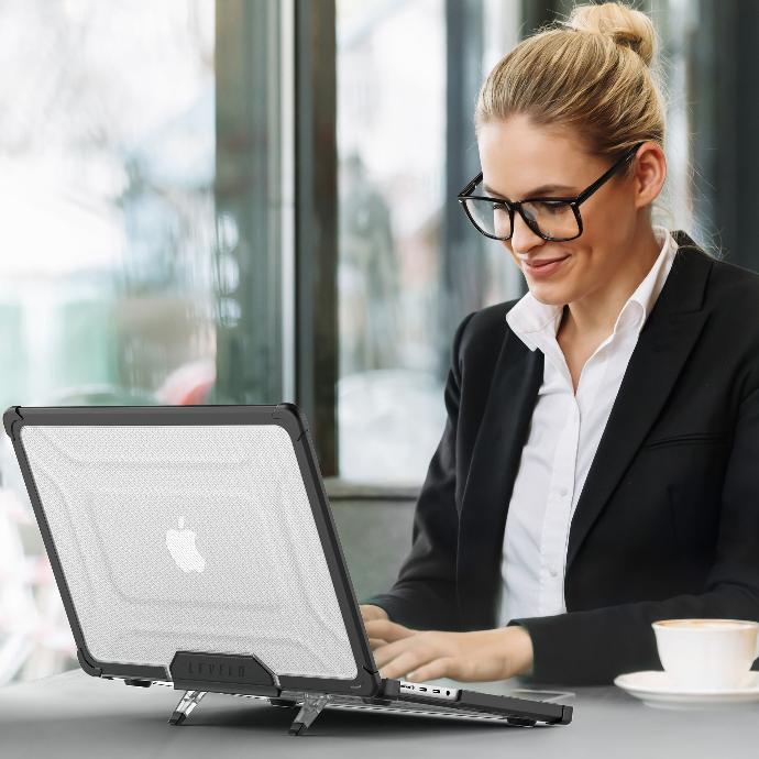 Macbook Pro 16" Case alt="woman using laptop with laptop having full protection case"