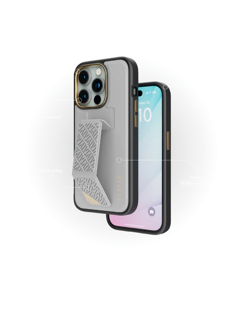 Levelo Cases & Covers Morphix Cuero Gripstand Case For iPhone alt= "Levelo Cases & Covers Morphix Cuero Gripstand Case For iPhone PU SkinFeel Leather Grey"