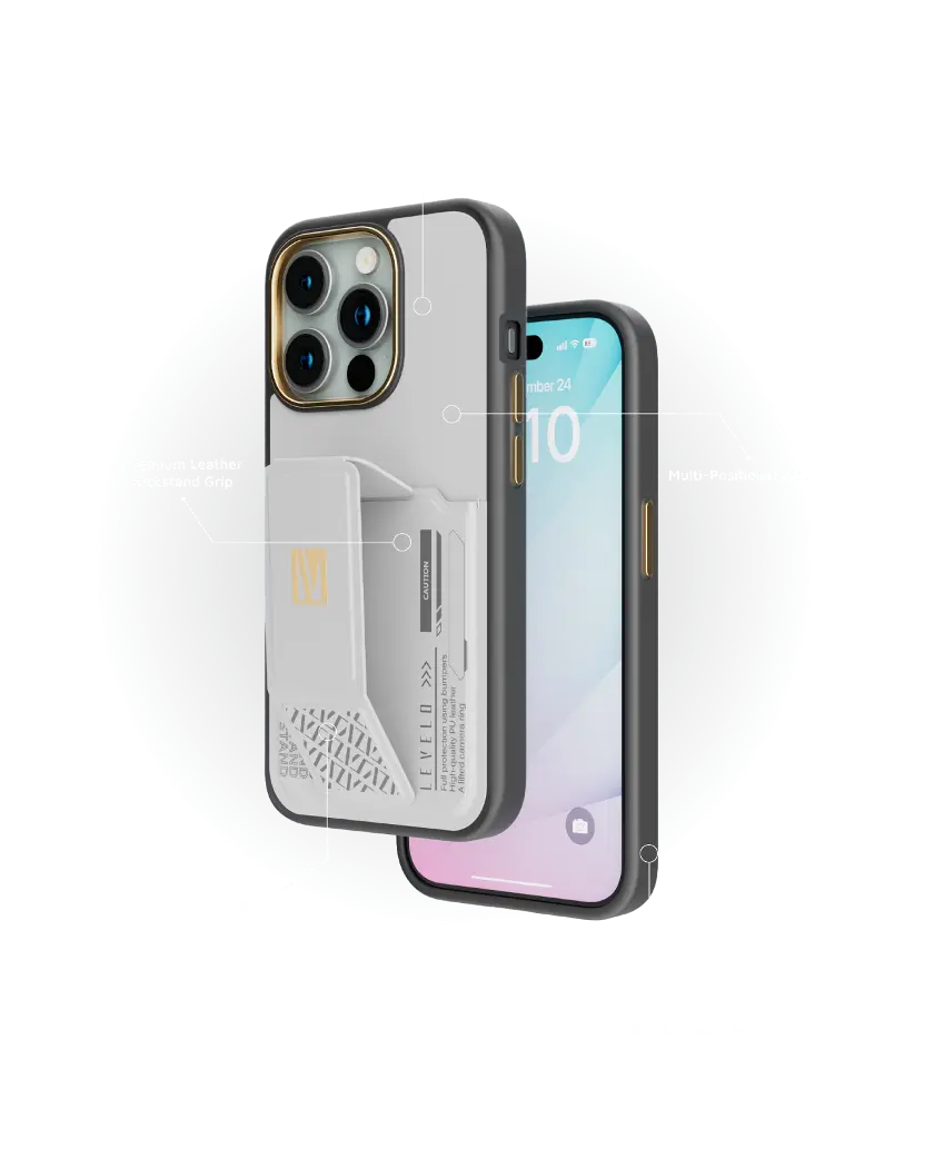 Levelo Cases & Covers  Morphix Gripstand Case With Cardholder For iPhone 15Pro ProMax Shock Proof Grey 