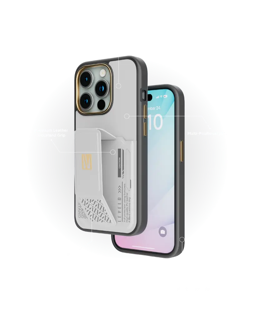 Levelo Cases & Covers  Morphix Gripstand Case With Cardholder For iPhone 15Pro ProMax Shock Proof Grey