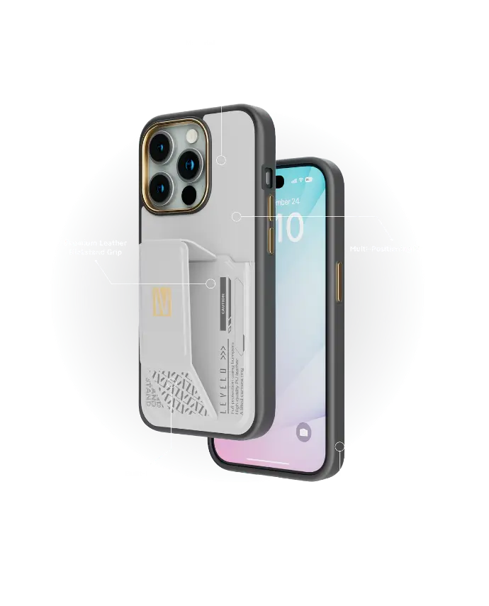 Levelo Cases & Covers  Morphix Gripstand Case With Cardholder For iPhone 15Pro ProMax Shock Proof Grey 