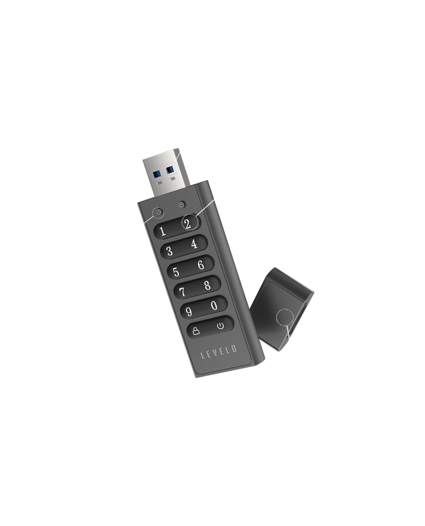 Levelo Lockvault Digital 128GB Encrypted USB Flash Drive - Gray