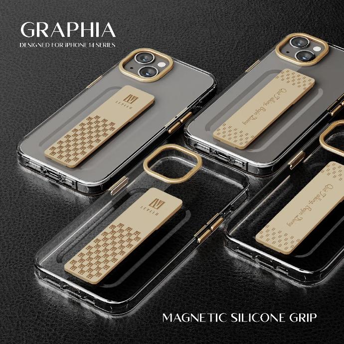 alt="two iphones placed on brown table next to two empty iphone cases"
