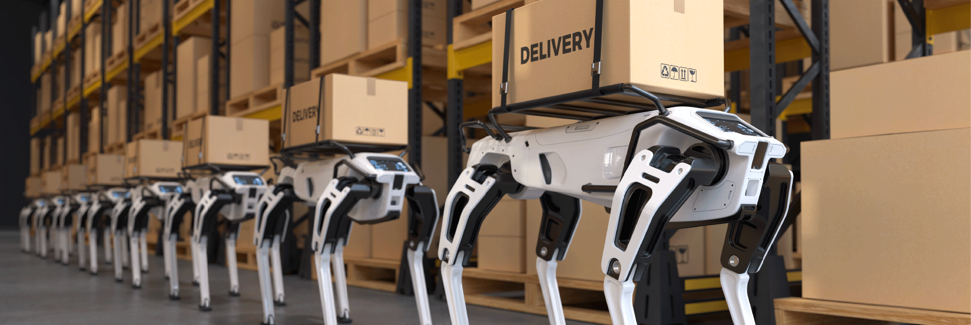 alt="autonomous robot moving boxes in factory"