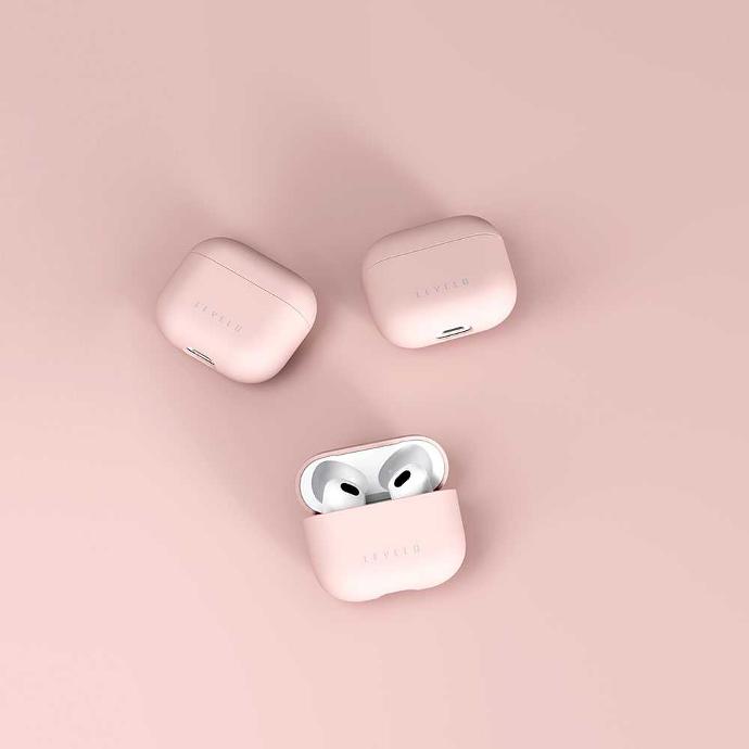 alt="Pink AirPods 3 case with silicone material"