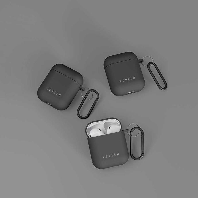 alt="Black airpods 1 and 2 silicone case"