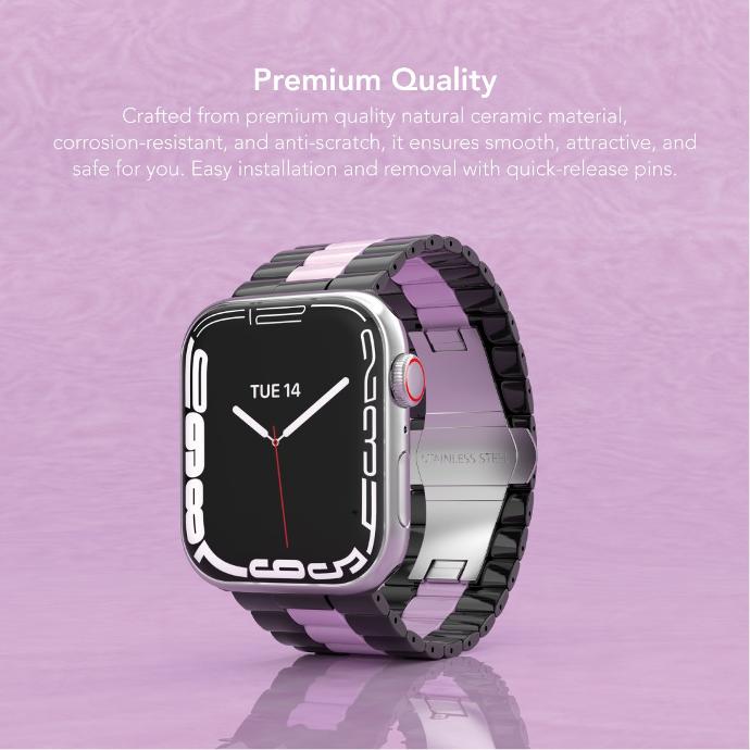 alt="ceramic apple watch band with stainless steel"