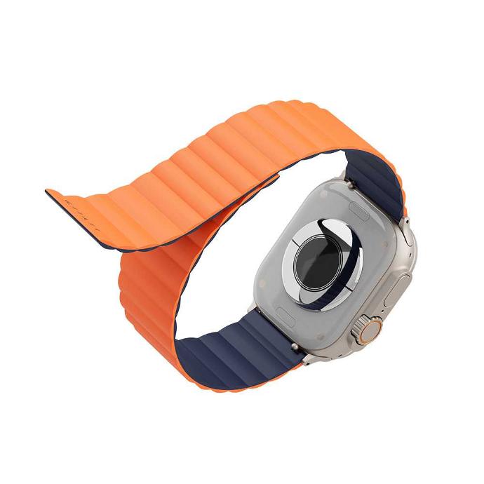 alt="orange and blue silicone strap for smart watch"