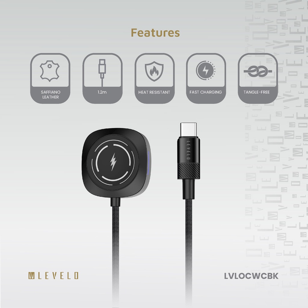 Levelo Otto Type-C Apple Watch Wireless Charger Cable - Black