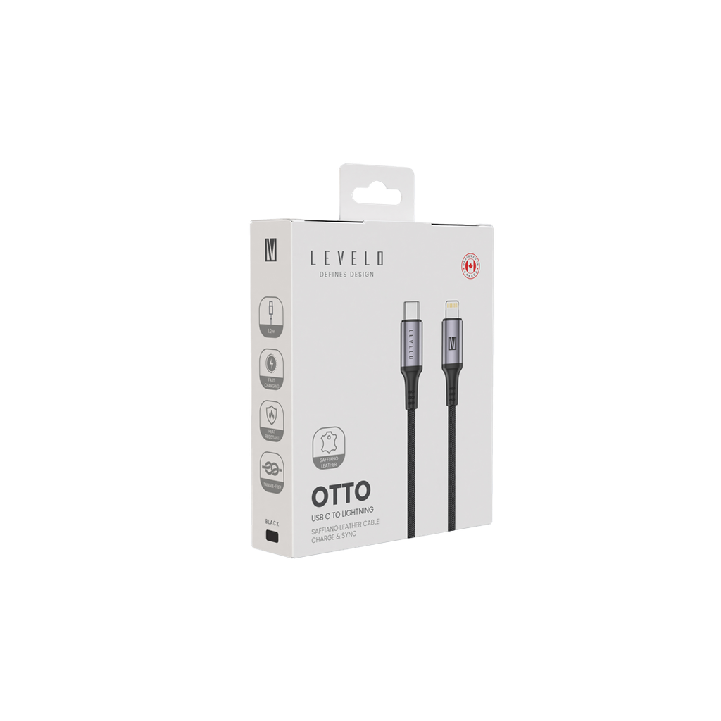 Levelo Otto USB C to Lightning 30W Leather Cable - Black