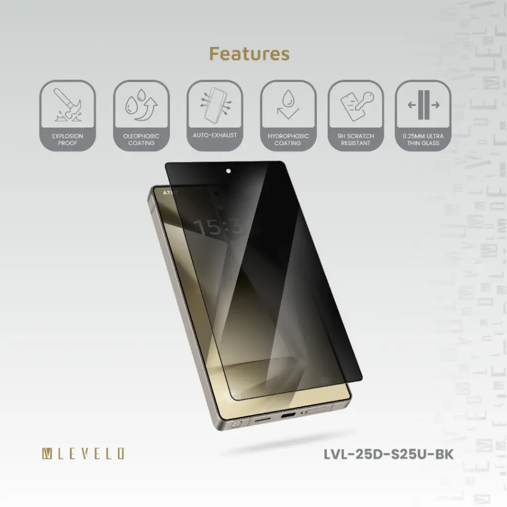 Levelo 2.5D Silk Print High Silicon Aluminum Glass AR Screen Protector for S25 Ultra