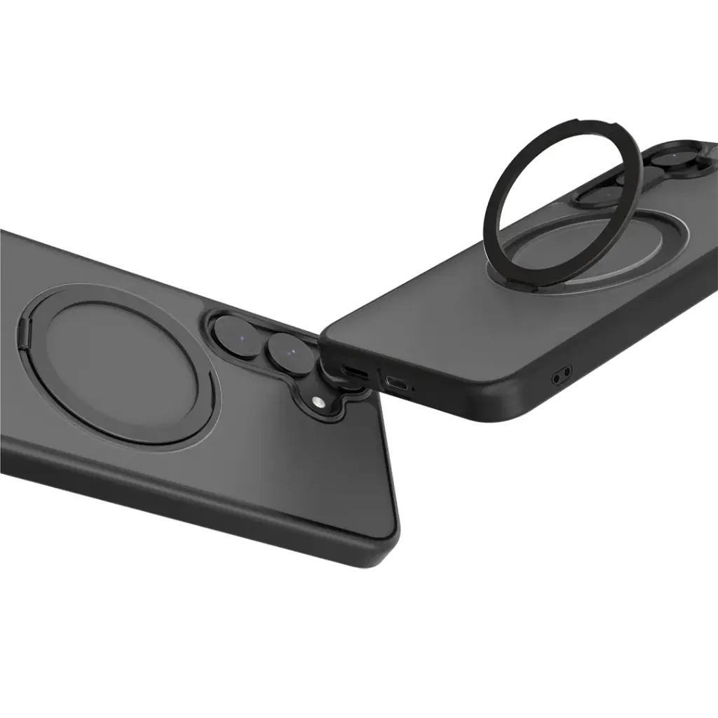 Levelo Via Matte with Ring Stand Case for Samsung S25 Ultra / Plus - Black