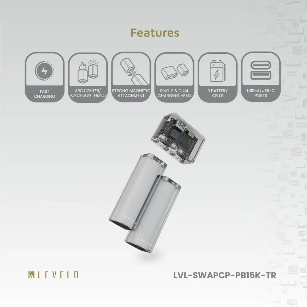 Levelo SwapCell PRO 15000mAh Powerbank With Accessories - Transparent