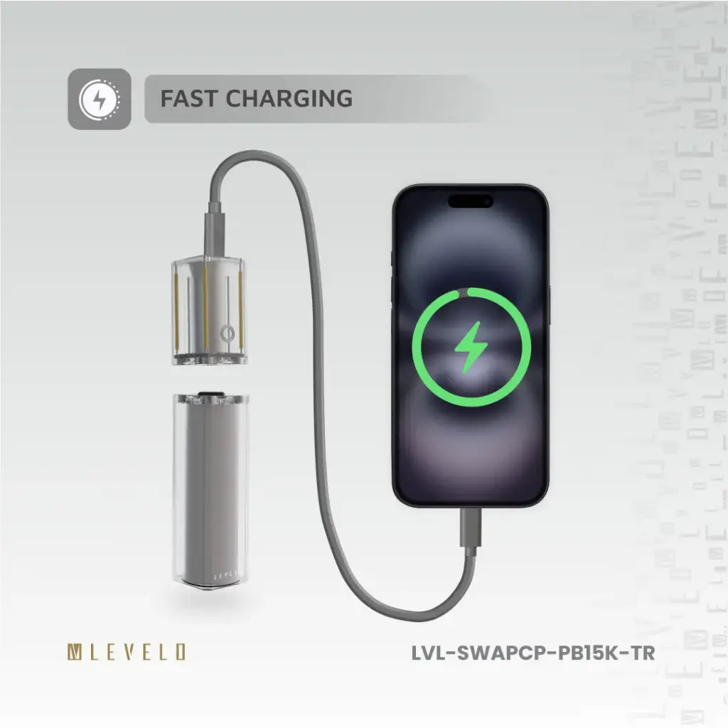 Levelo SwapCell PRO 15000mAh Powerbank With Accessories - Transparent