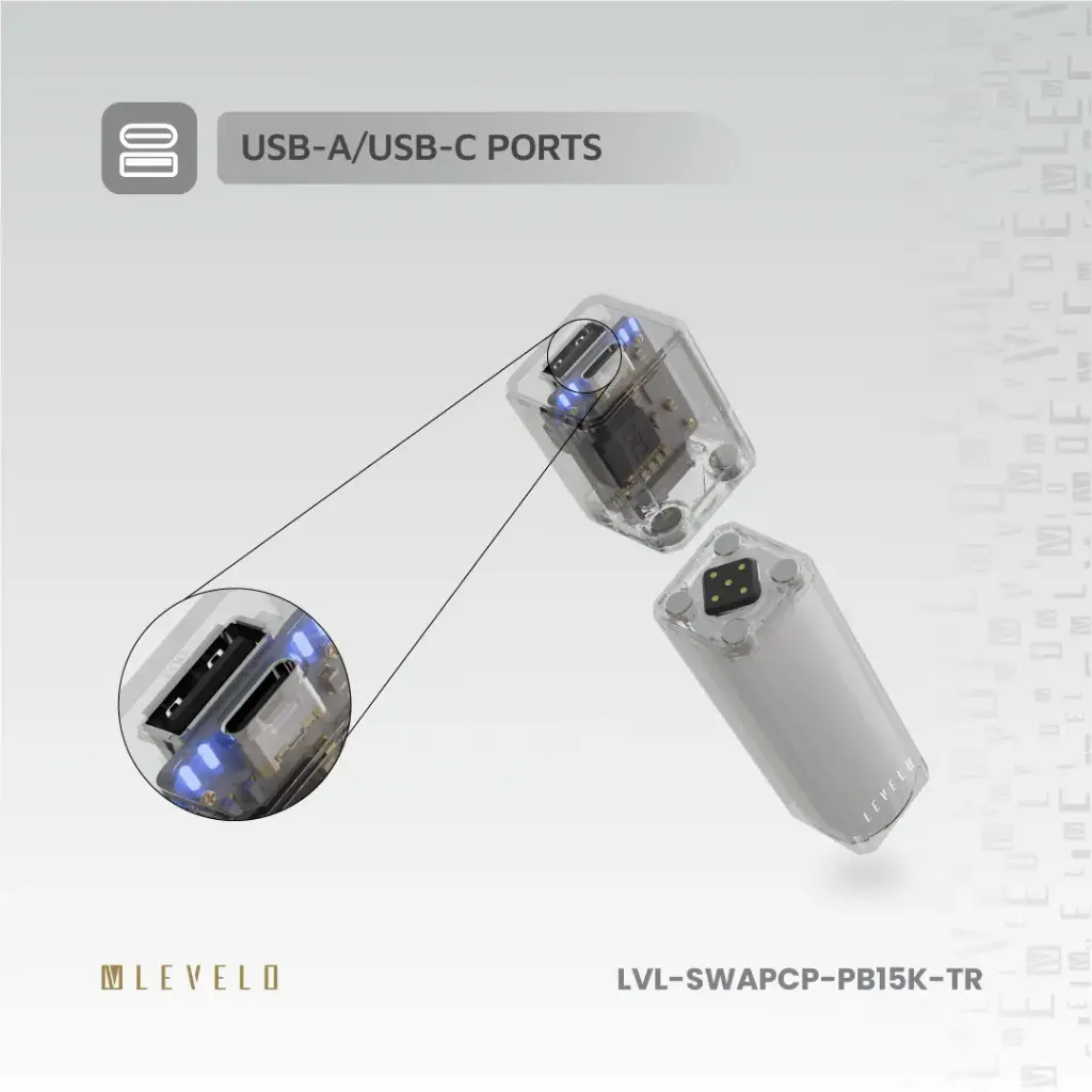 Levelo SwapCell PRO 15000mAh Powerbank With Accessories - Transparent