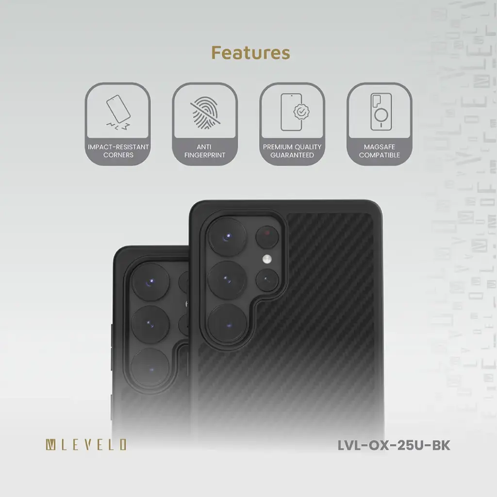 Levelo OX Carbon Case for Samsung S25 Ultra - Black