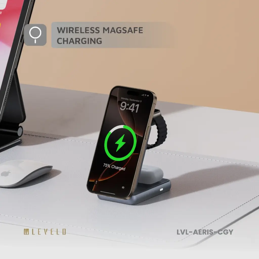 Levelo Aeris 3 in 1 Foldable Wireless Charger - Cloudy Gray
