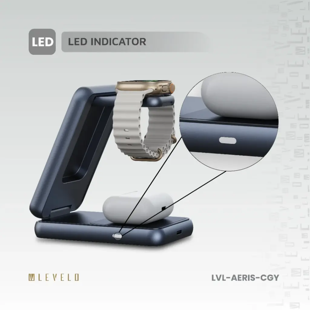 Levelo Aeris 3 in 1 Foldable Wireless Charger - Cloudy Gray