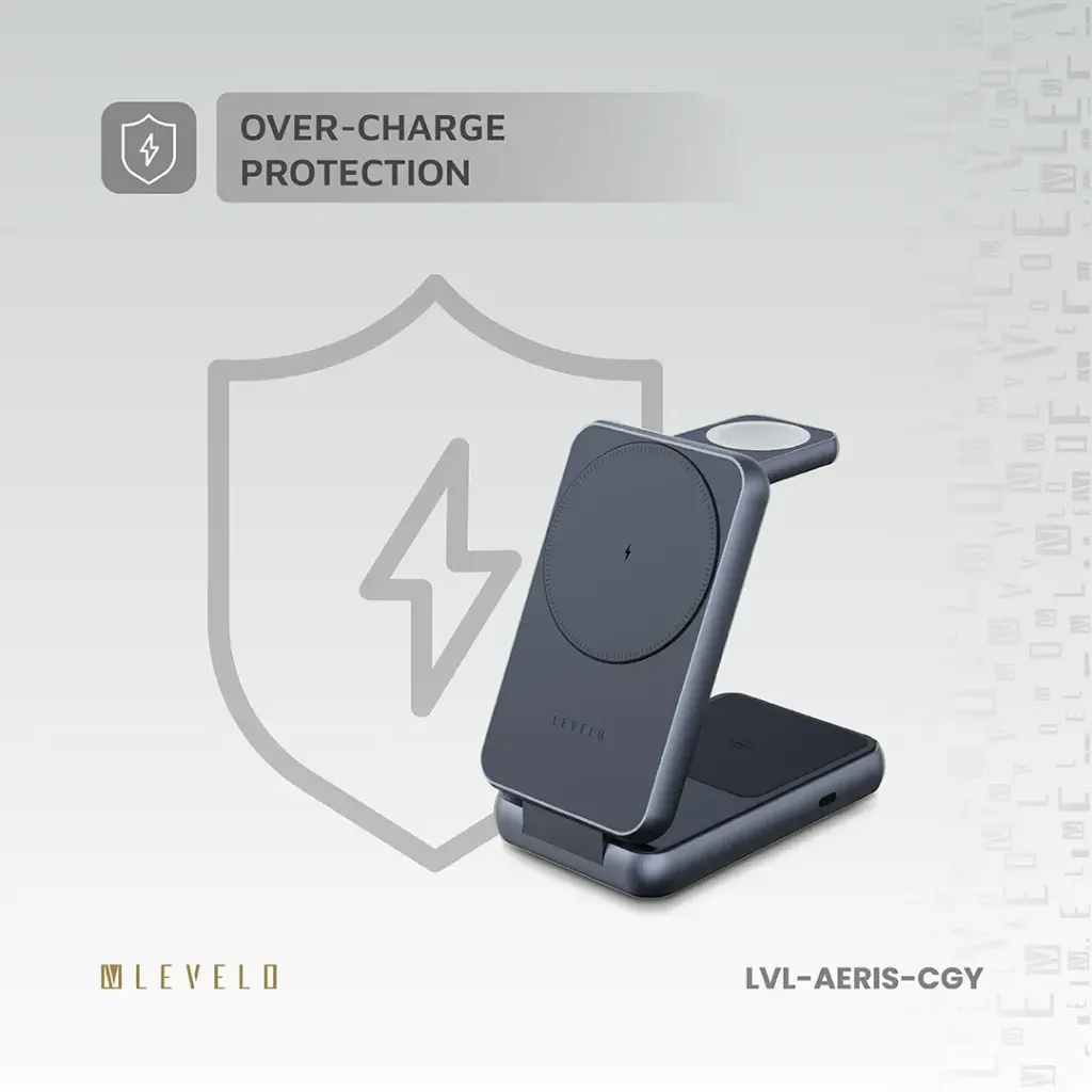 Levelo Aeris 3 in 1 Foldable Wireless Charger - Cloudy Gray