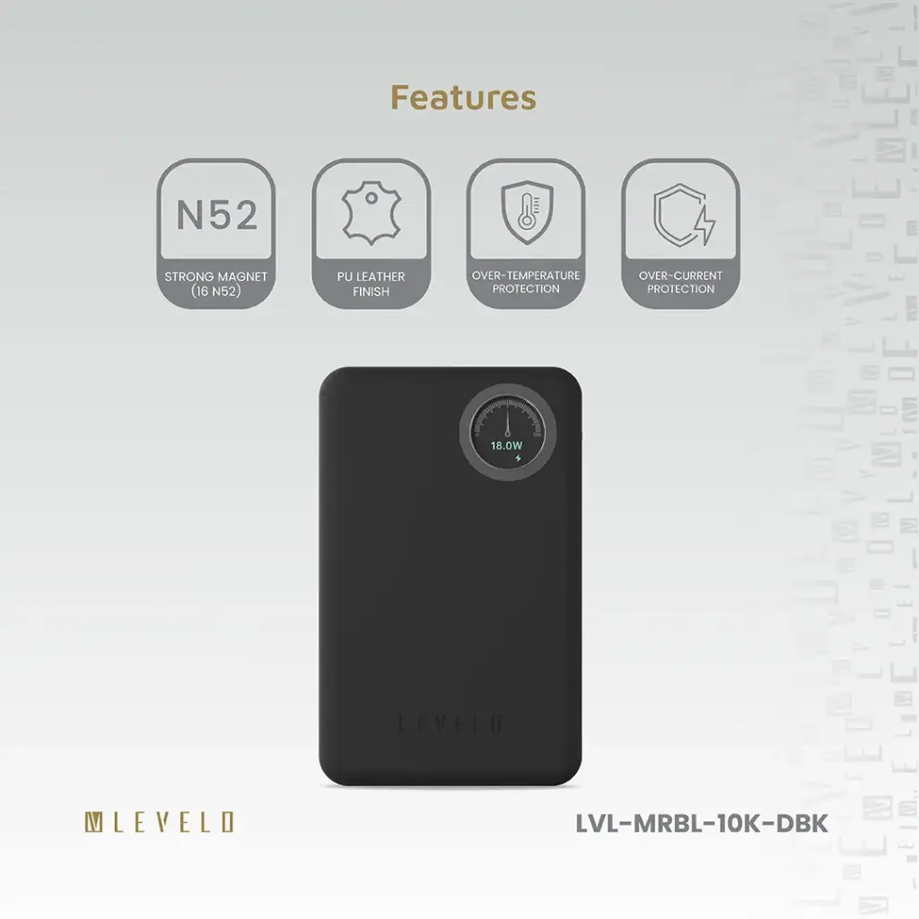 Levelo Marbella MagSafe Leather 10000mAh Power Bank - Dusk Black