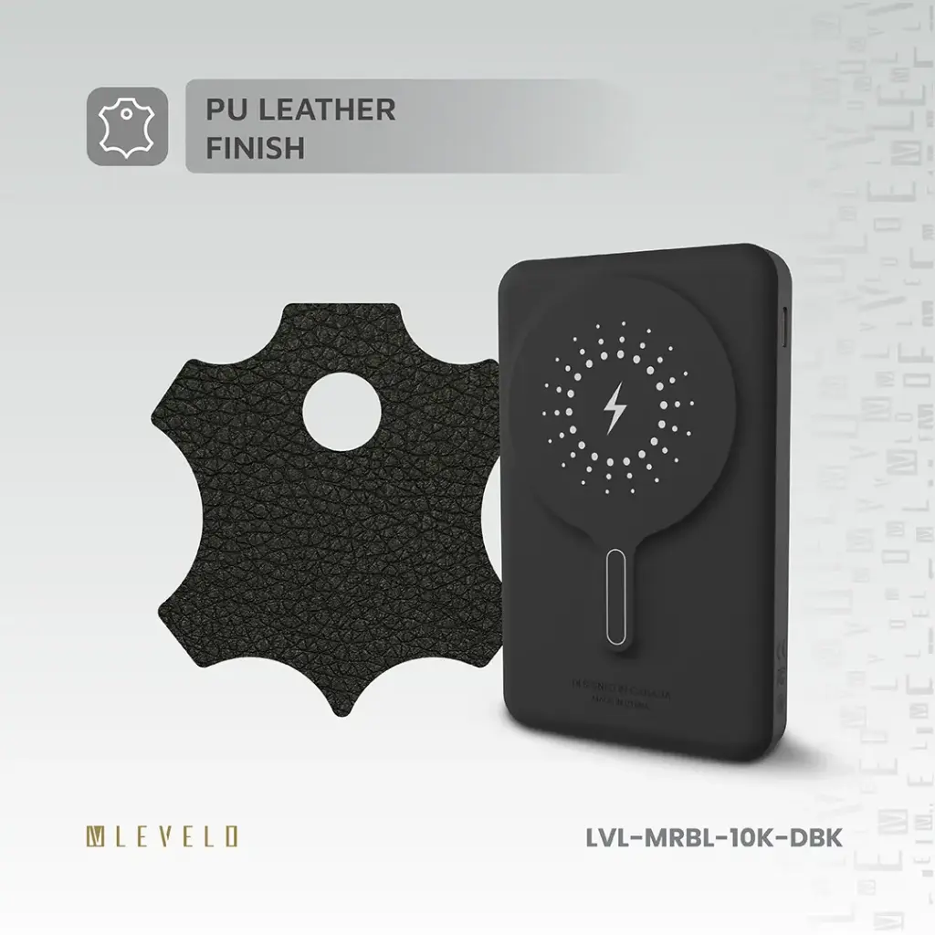 Levelo Marbella MagSafe Leather 10000mAh Power Bank - Dusk Black