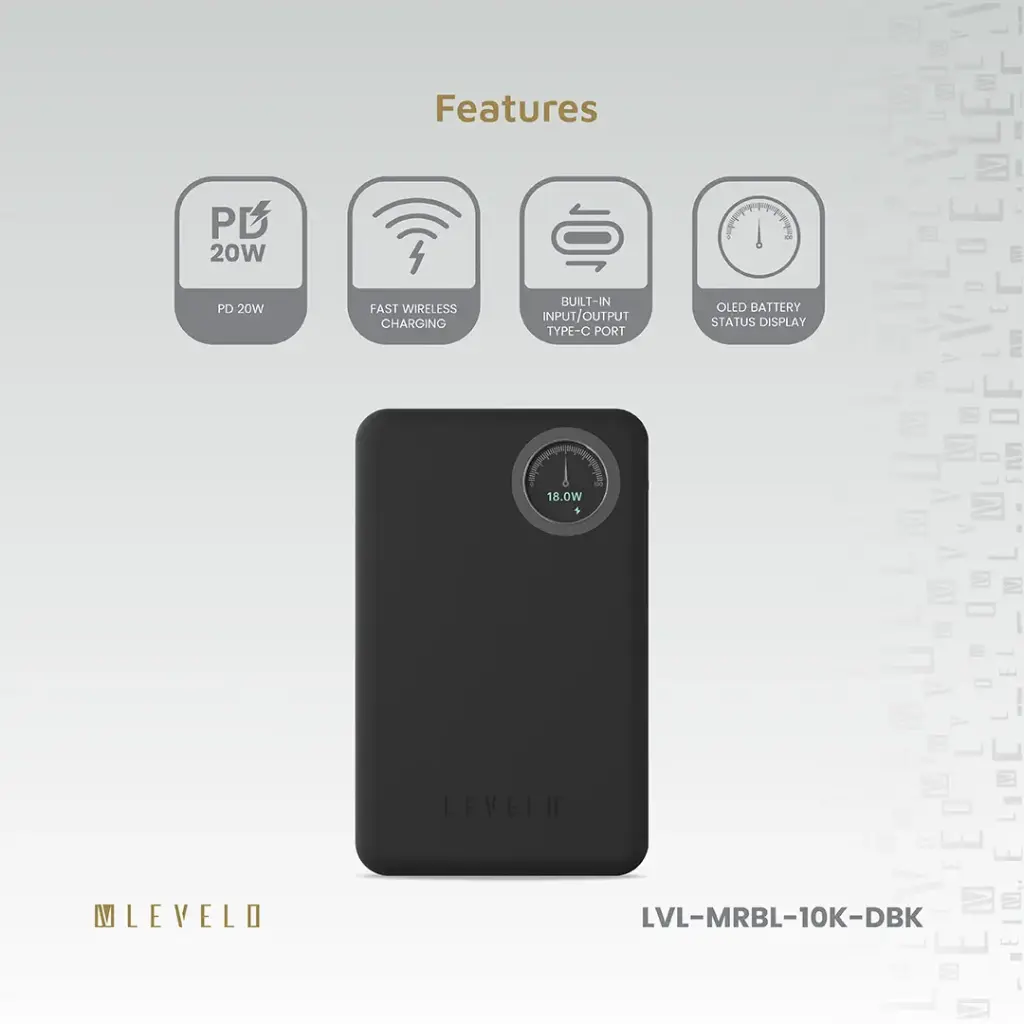 Levelo Marbella MagSafe Leather 10000mAh Power Bank - Dusk Black