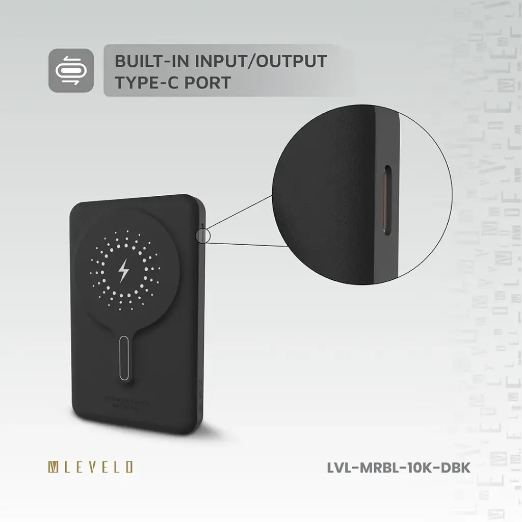 Levelo Marbella MagSafe Leather 10000mAh Power Bank - Dusk Black