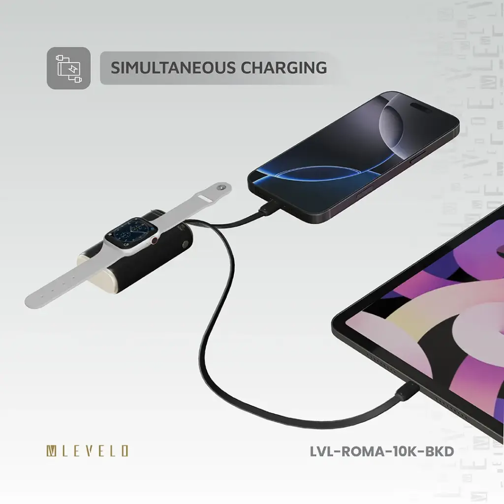 Levelo Roma 10000mAh Power Bank With Integrated Cable & Apple Watch Charger