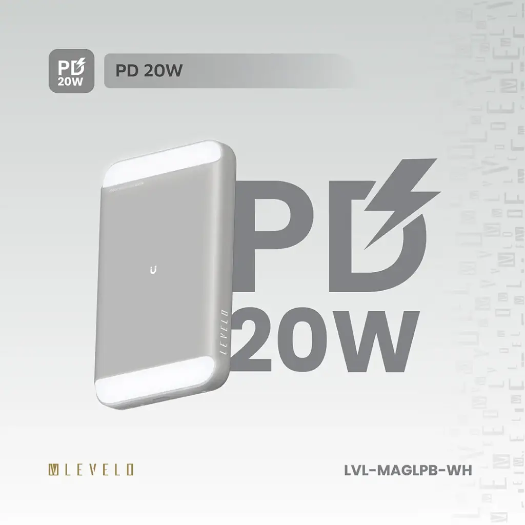 Levelo MagLight Portable Power Bank 8000mAh - White