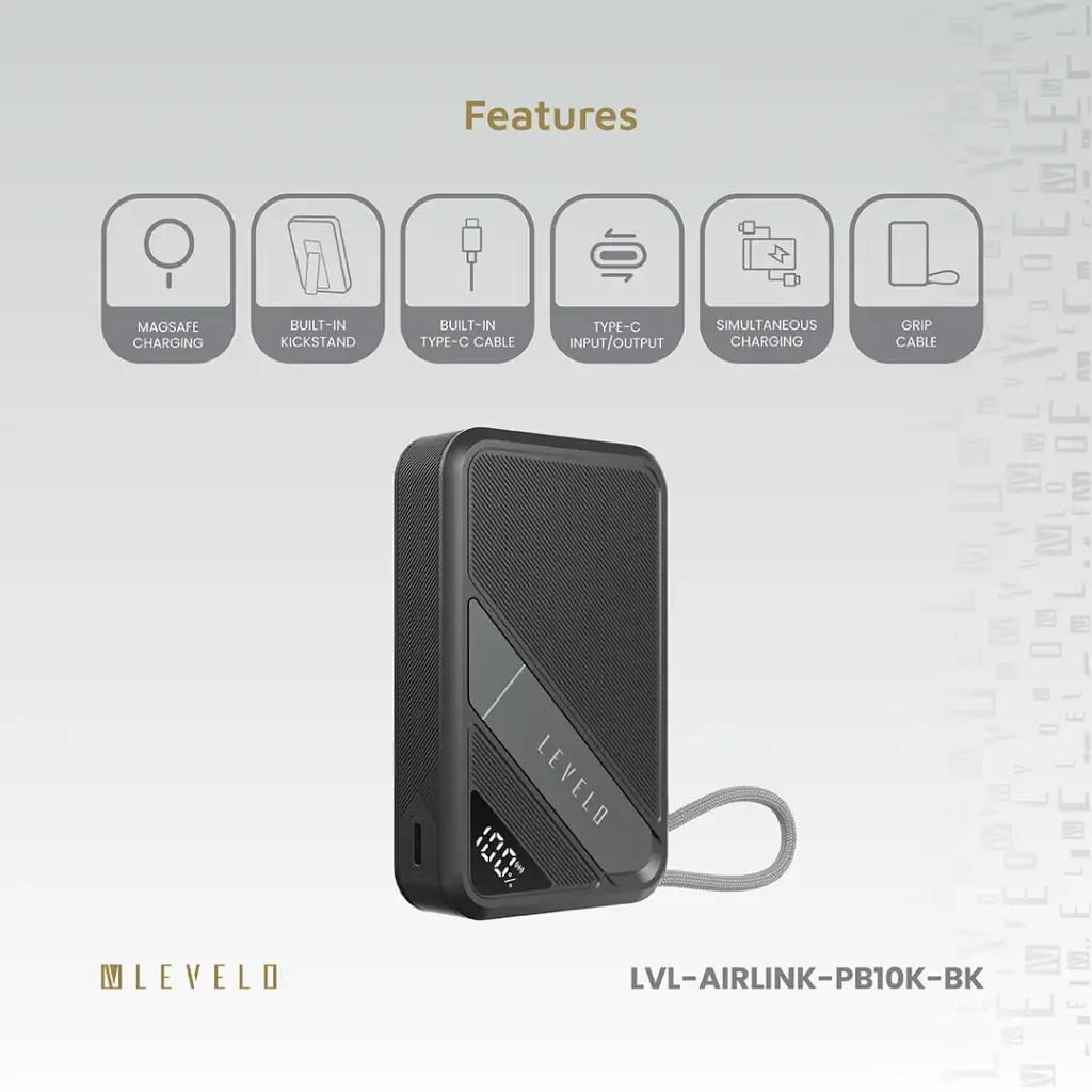Levelo AirLink 10000mAh MagSafe Power Bank - Black