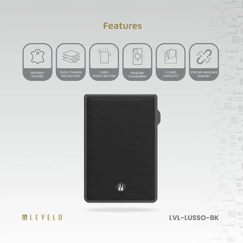 Levelo Lusso MagSafe Saffiano Leather Card Holder - Black