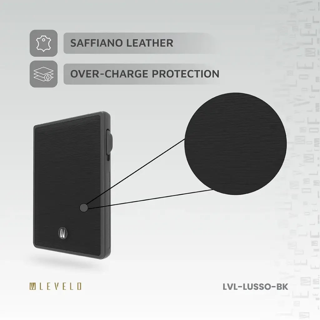 Levelo Lusso MagSafe Saffiano Leather Card Holder - Black