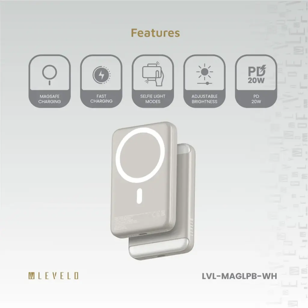Levelo MagLight Portable Power Bank 8000mAh - White