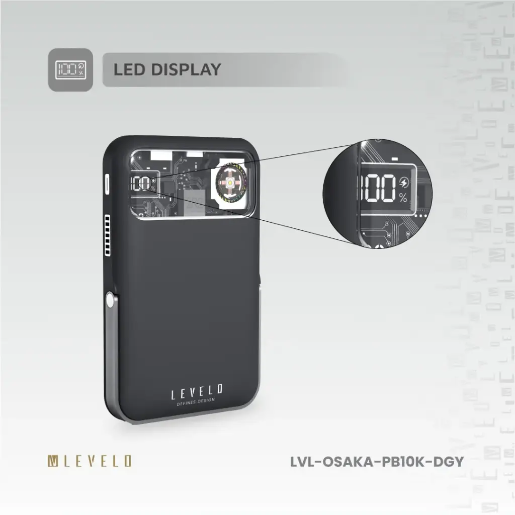 Levelo Osaka Portable 10000mAh Power Bank -  Dark Grey