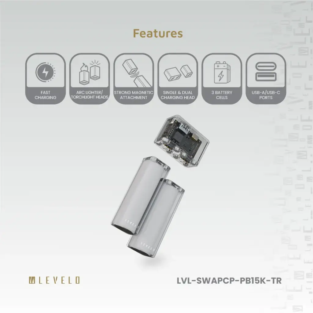 Levelo SwapCell PRO 15000mAh Powerbank With Accessories - Transparent