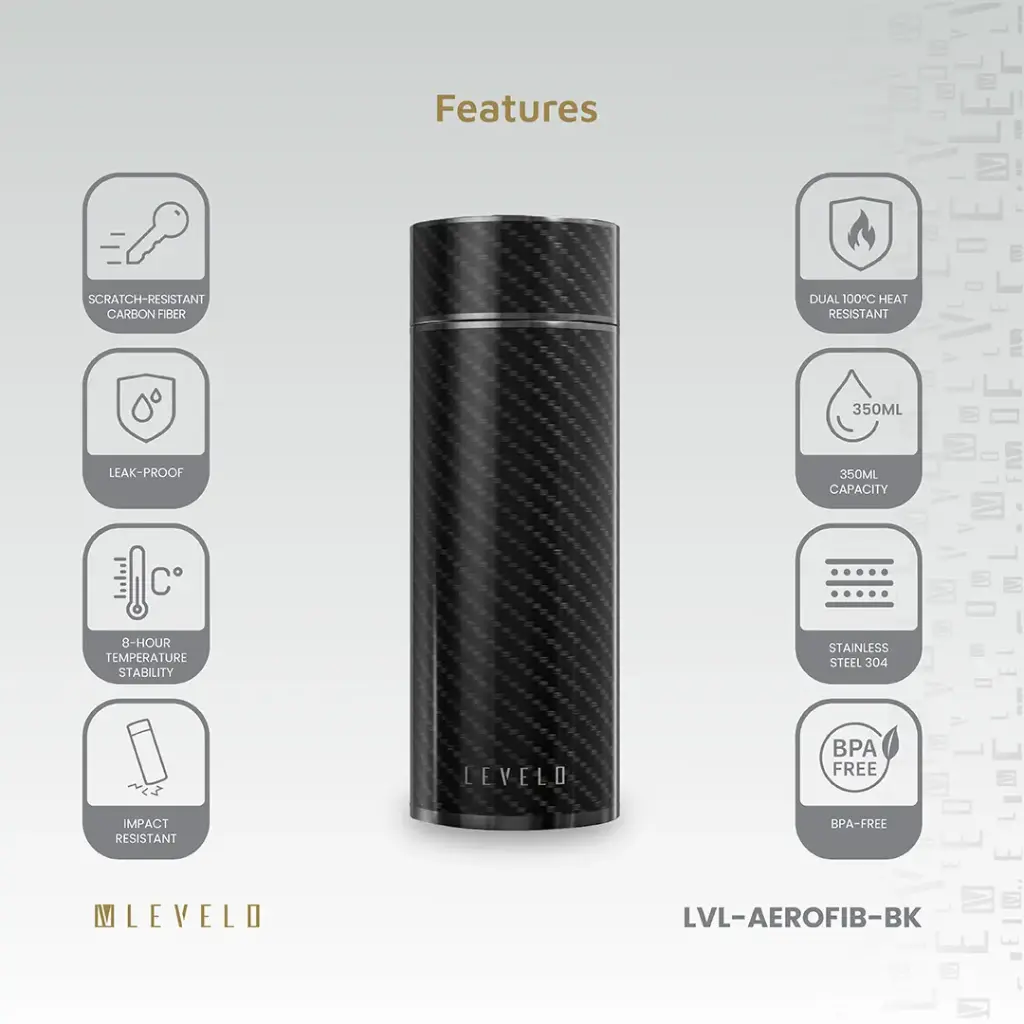 Levelo AeroFiber 350ML Carbon Fiber Bottle - Black