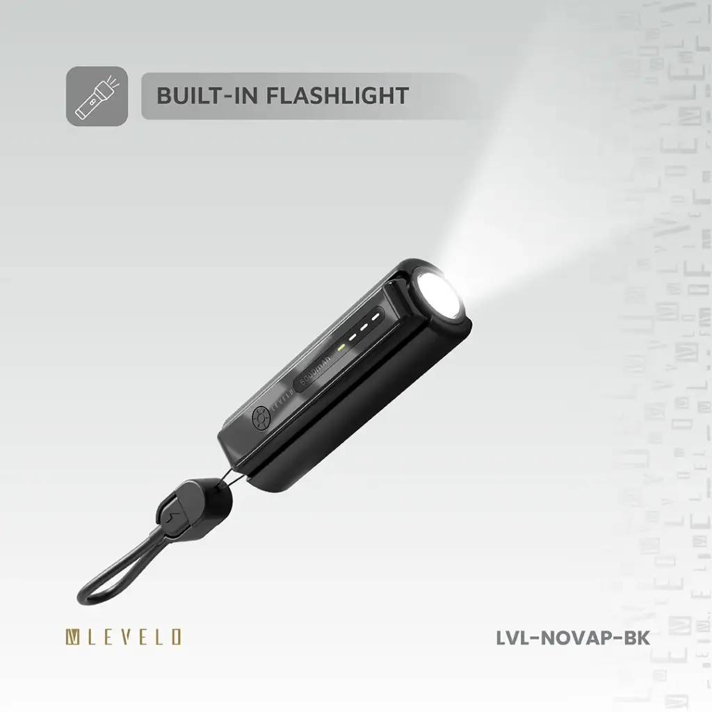 Levelo Nova Pro 5000mAh Power Bank with Flashlight - Black