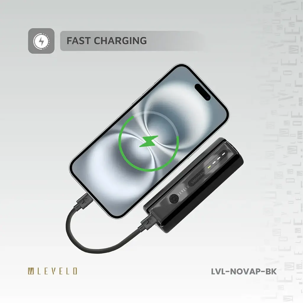 Levelo Nova Pro 5000mAh Power Bank with Flashlight - Black