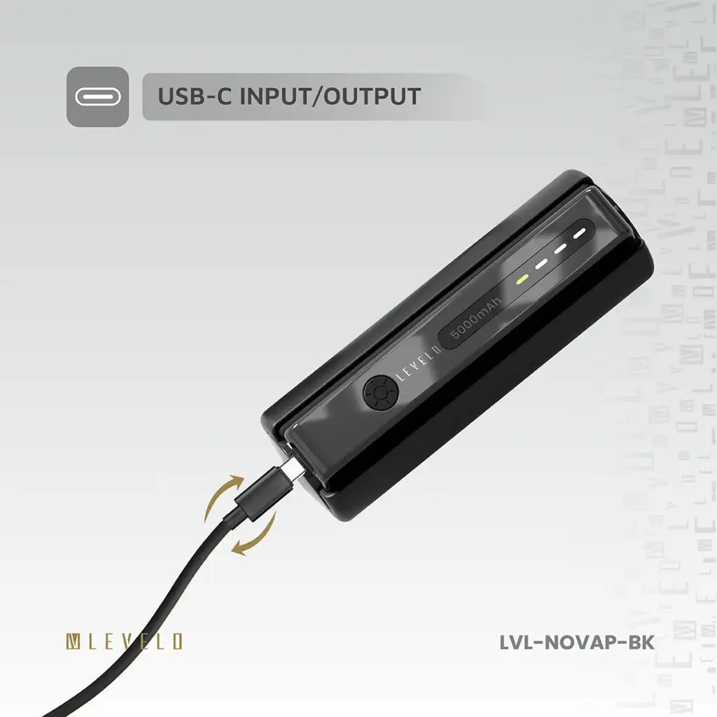 Levelo Nova Pro 5000mAh Power Bank with Flashlight - Black
