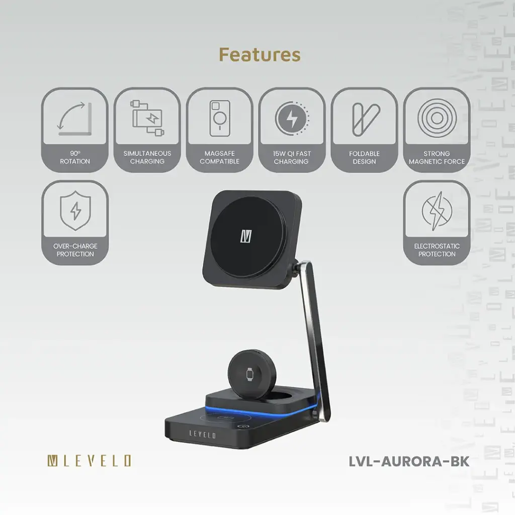 Levelo Aurora 3 In 1 Wireless Charger - Black