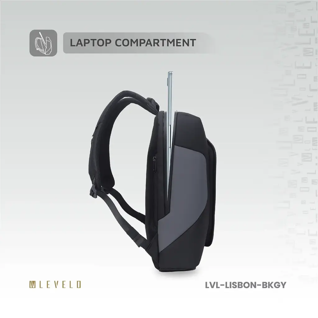 Levelo Lisbon Carrying Laptop/Universal 15.6” Backpack - Black/Grey