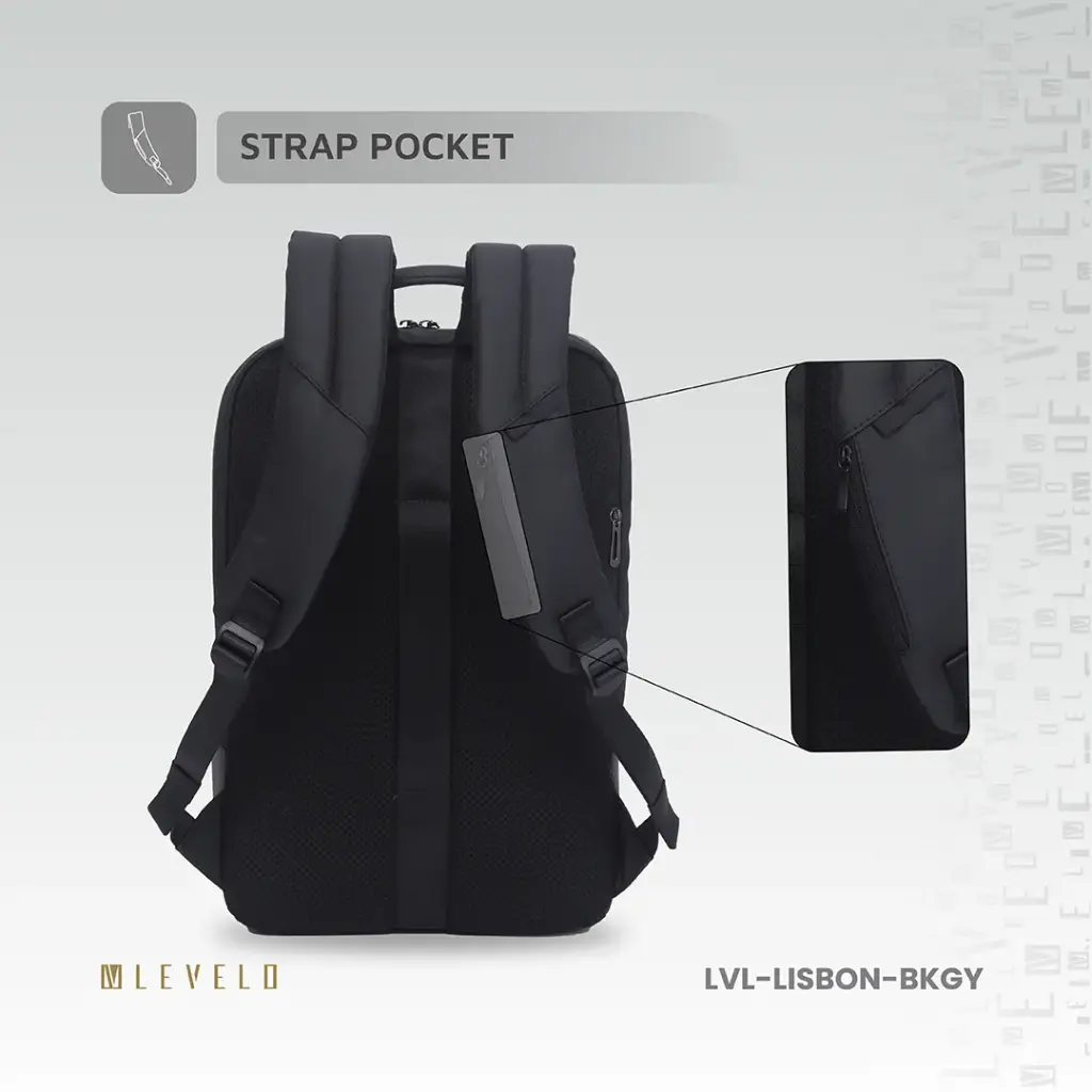 Levelo Lisbon Carrying Laptop/Universal 15.6” Backpack - Black/Grey