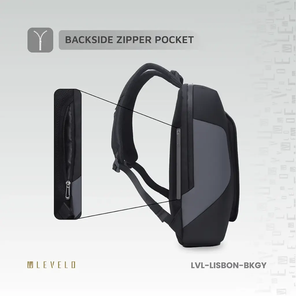 Levelo Lisbon Carrying Laptop/Universal 15.6” Backpack - Black/Grey