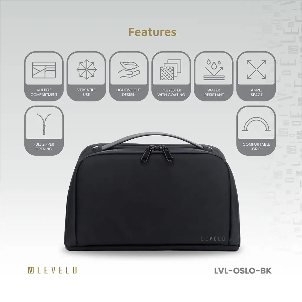 Levelo Oslo Pouch & Toiletry Bag - Black