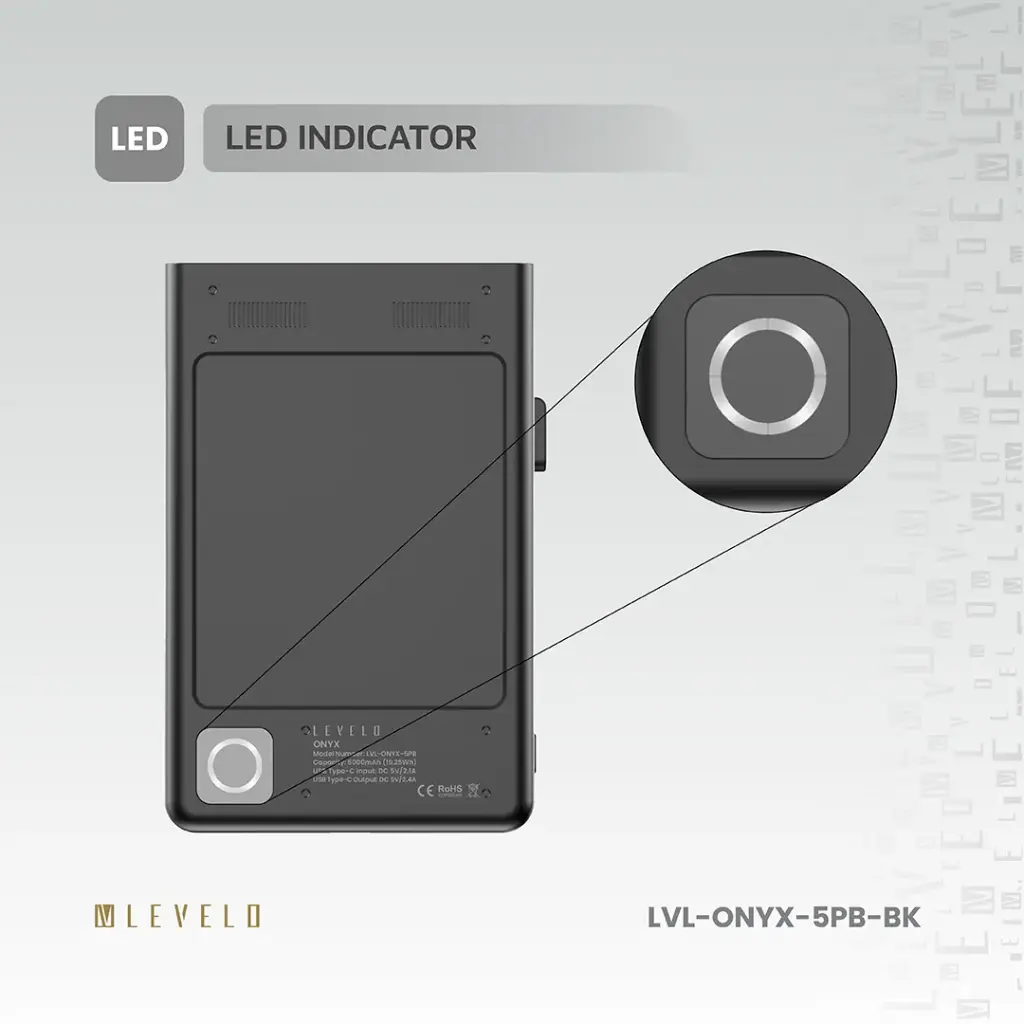 Levelo Onyx Portable 5000mAh 3 in 1 Cardholder Power Bank - Black