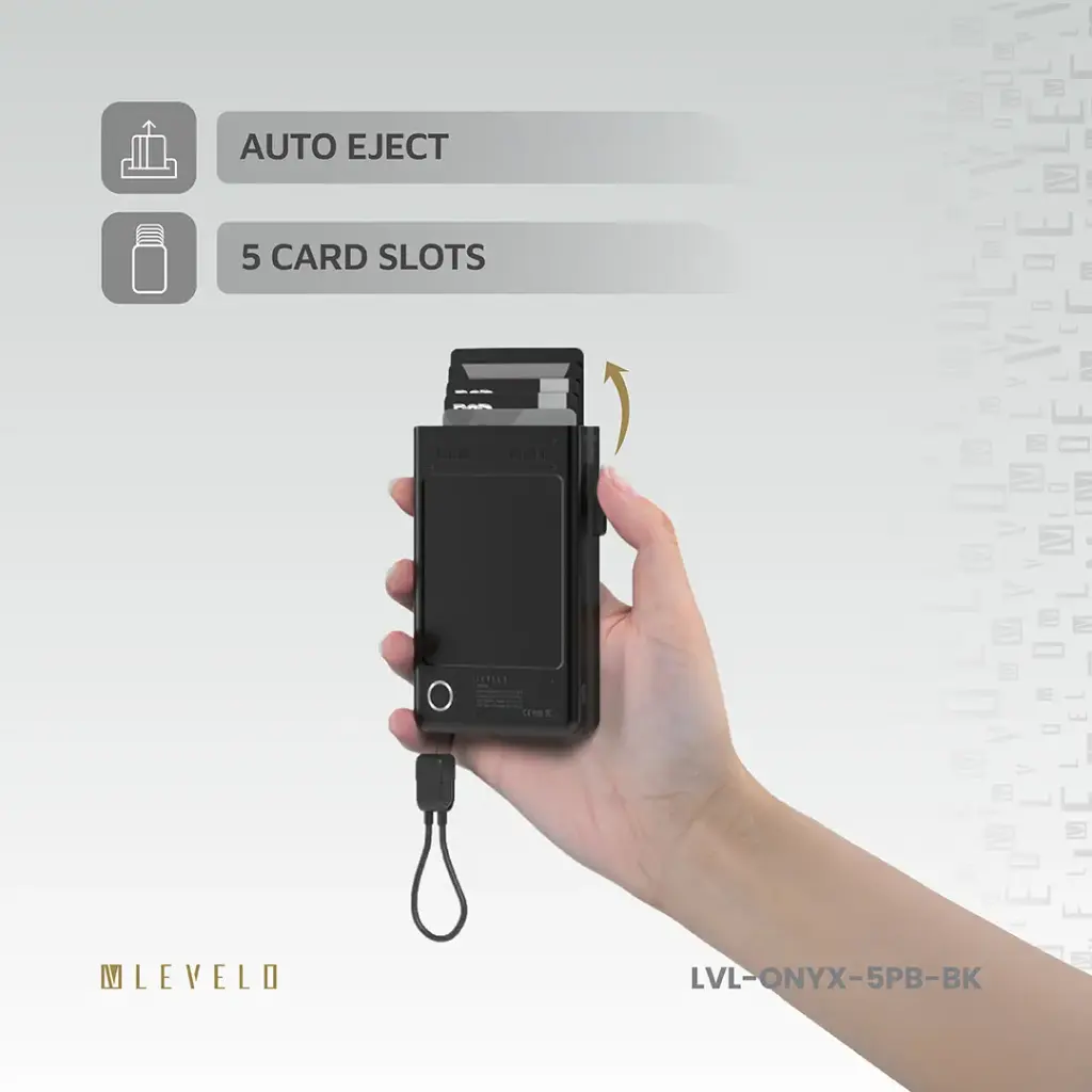 Levelo Onyx Portable 5000mAh 3 in 1 Cardholder Power Bank - Black