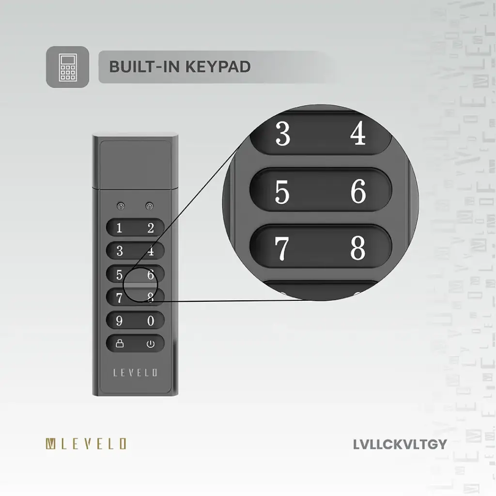 Levelo Lockvault Digital 128GB Encrypted USB Flash Drive - Gray